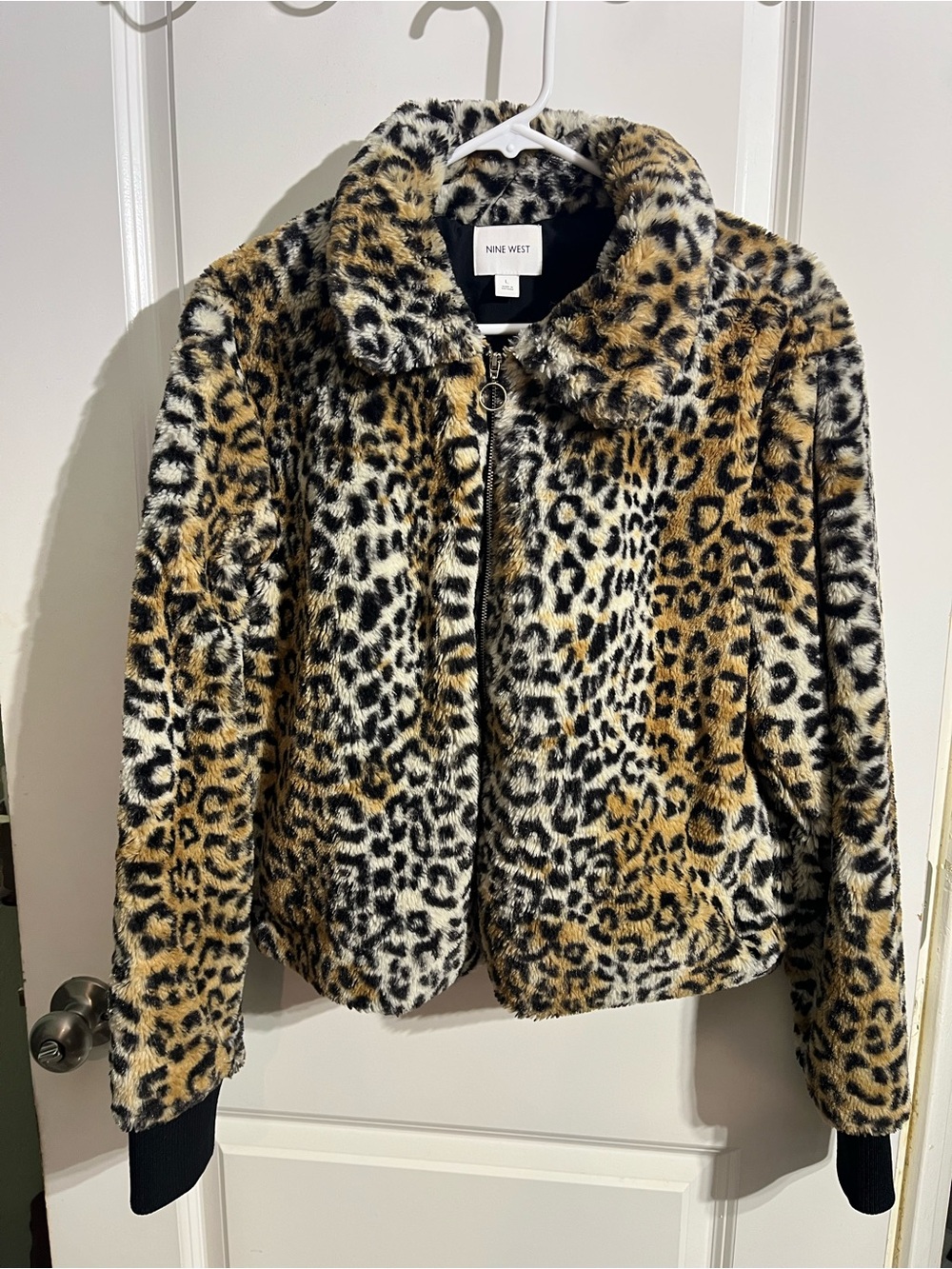 Nine West Leopard Print Faux Fur Jacket